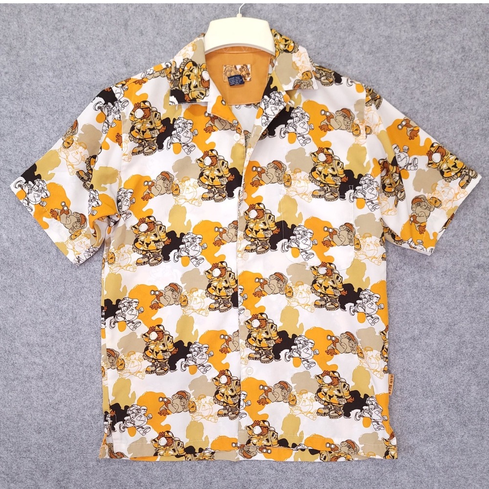 Raw Blue Mens Large‎ Cartoon Soldier Camo Graphic Short Sleeve Button Down Shirt